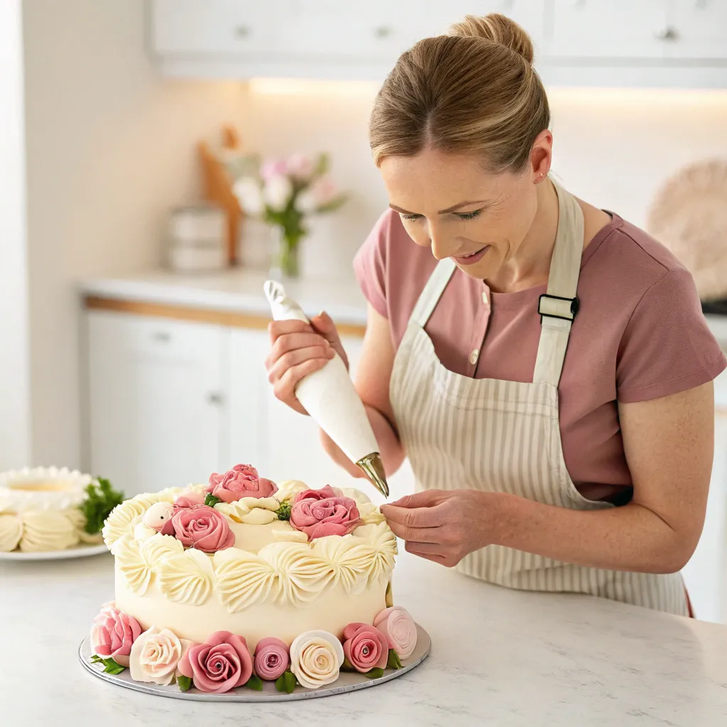 Anna Smith decorating a cake
