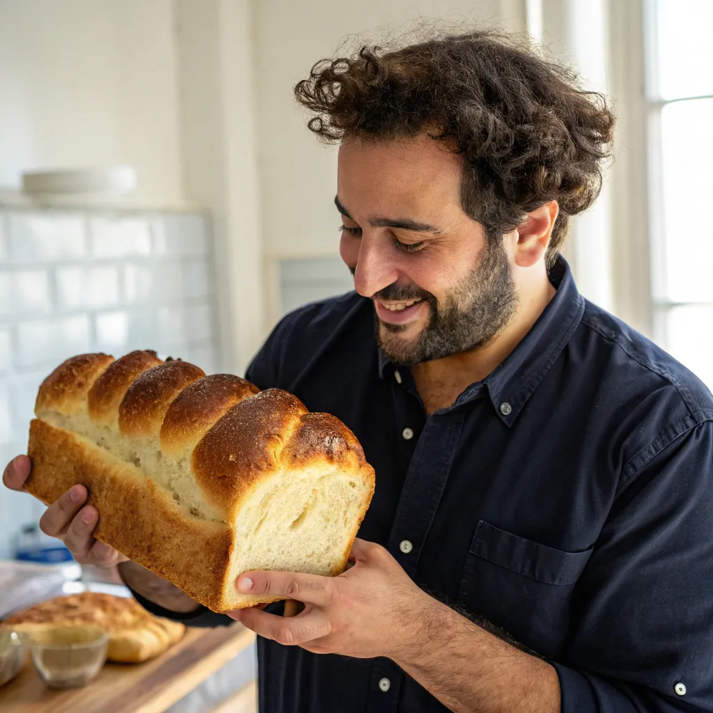 David Garcia holding a freshly baked bread